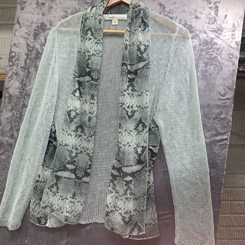 Curio New York Sweater Womens XL  Kimono Green Cardigan Cottage Core mixed media